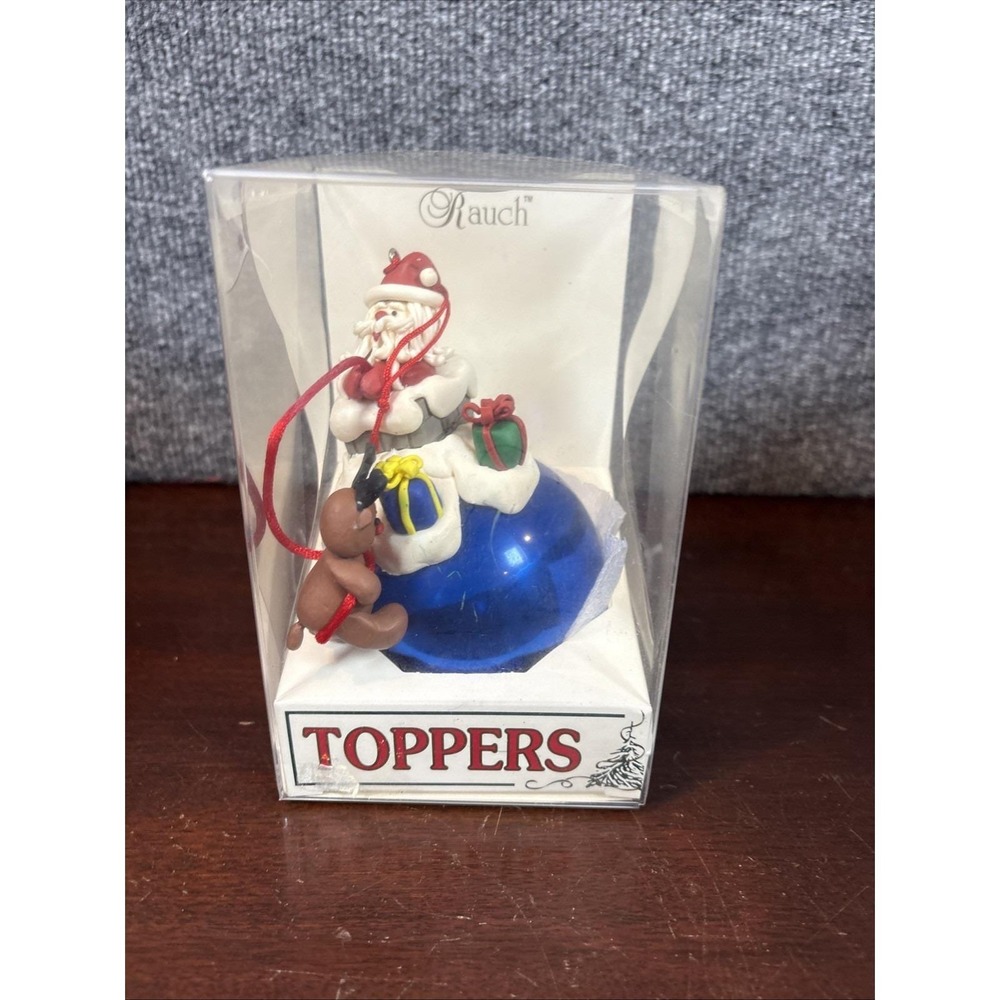 RAUCH Santa In Chimney Pulling Reindeer On Glass Ball Ornament 5"